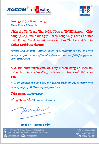 Thư ngỏ Quý Khách hàng mùa trung thu năm 2020