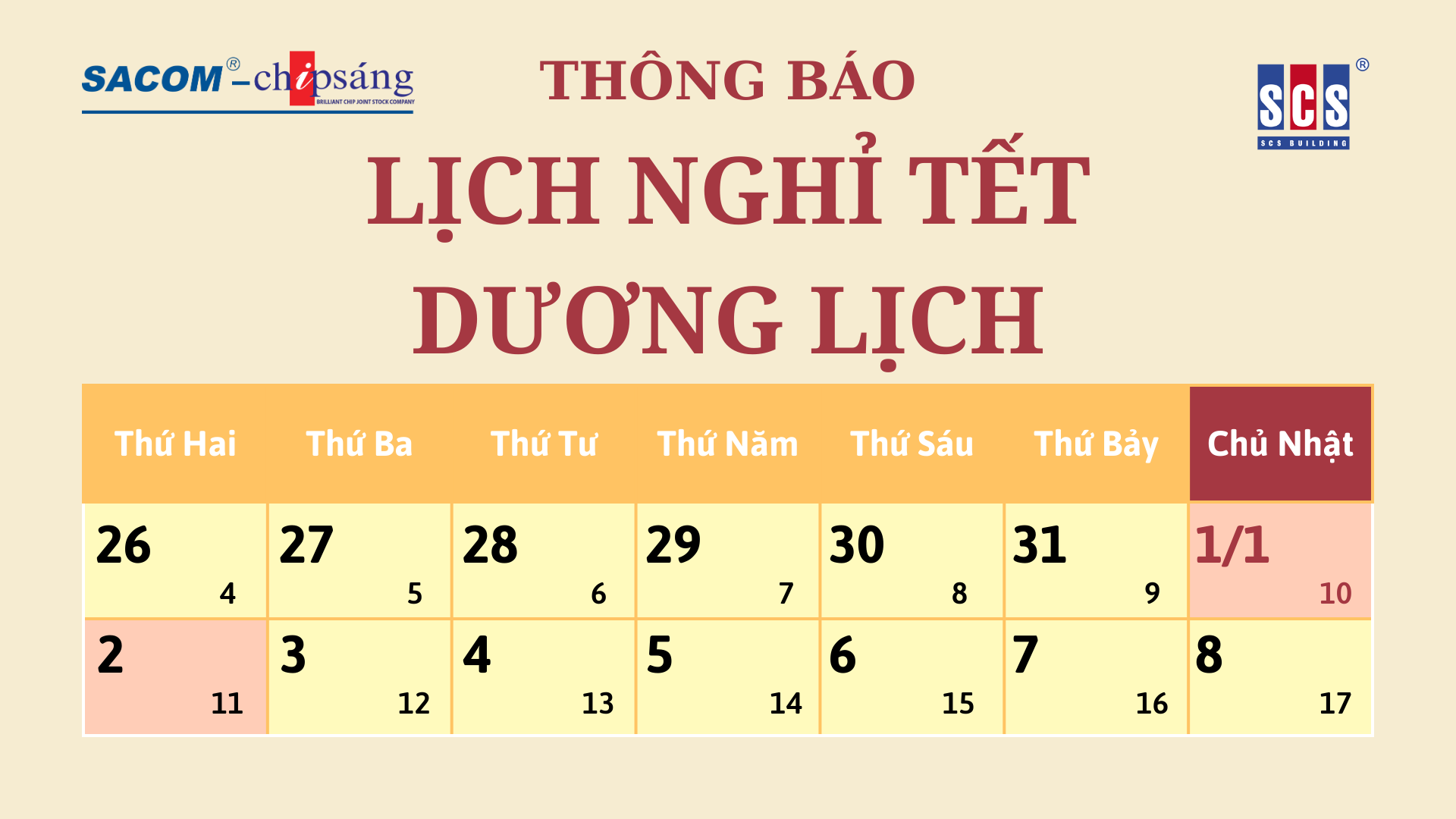 Thông báo nghỉ Tết Dương lịch năm 2023