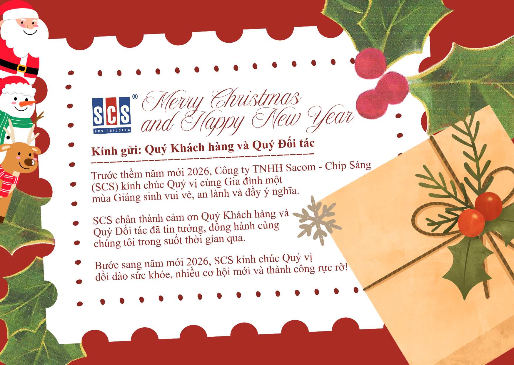 CÔNG TY TNHH SACOM - CHÍP SÁNG (SCS) CHÚC MỪNG GIÁNG SINH VÀ CHÀO ĐÓN NĂM MỚI 2026